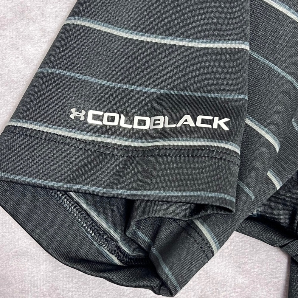 Under Armour Polo Shirt Mens Medium Black Striped Coldblack HeatGear 1287384-001 - Picture 4 of 10